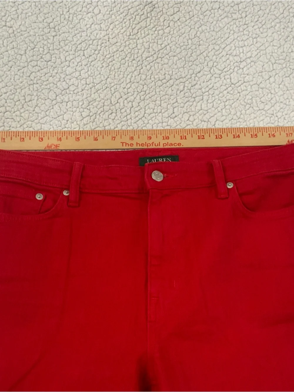 Lauren Ralph Lauren Straight Leg Red Denim Jeans Size 14 Logo Leather Patch